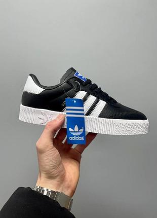 Жіночі шкіряні кросівки adidas samba чорні адідас самба адіки