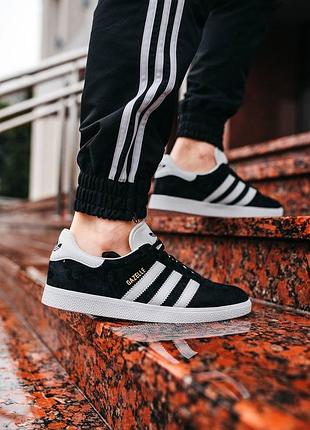Кроссовки adidas gazelle для мужчин кеды адики удобные замша черные