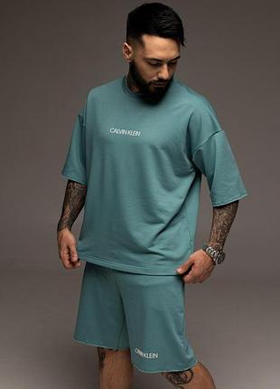 Костюм из шорт и футболки мужской calvin klein бирюза, комплект на лето кельвин кляйн