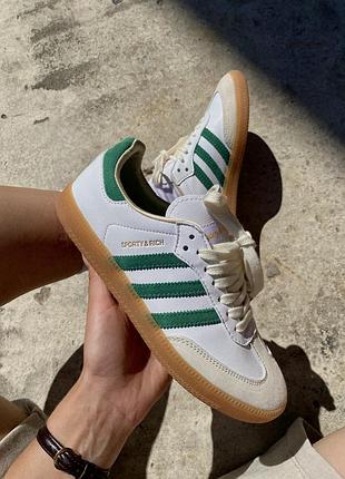 Жіночі кросівки adidas samba og sporty & rich white/green білі шкіра стильні зручні 38