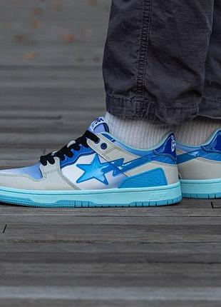 Чоловічі кросівки bape sk8 sta блакитні шкіра кроси для чоловіків бейп зручні