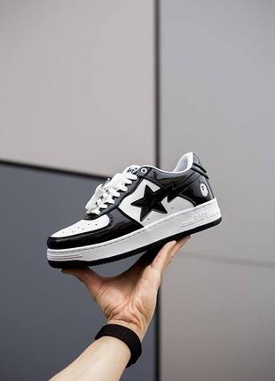 Жіночі кросівки bape sta m2 patent кроси бейп для жінок чорно-білі шкіряні з лаком стильні повсякденні 39