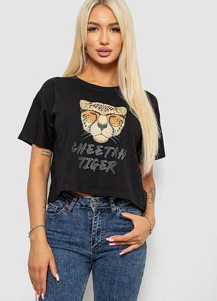 Футболка женская с принтом, цвет черный, 221r9903
