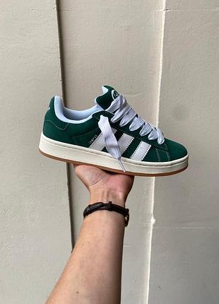 Кросівки adidas campus 00s dark green/cloud whit зелені для жінок стильні замшеві адіки повсякденні кеди 40