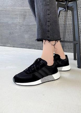 Кеды adidas marathon black для мужчин, легкие, удобные, черные, с кожей, замшей и сеткой 38