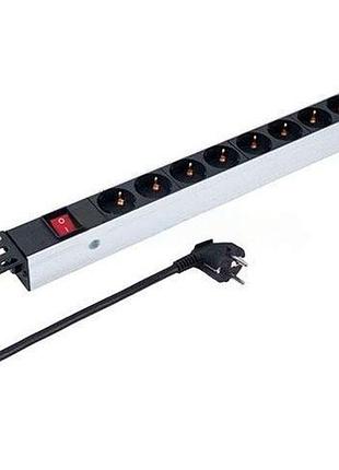 Блок розеток для монтажу в стійку 1u kingda kd-pdu-gm-1u-p8 на 8 розеток з вимикачем кабель 2 м чорний