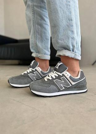 Стильные кроссовки new balance 574 серые из замши, женская модель