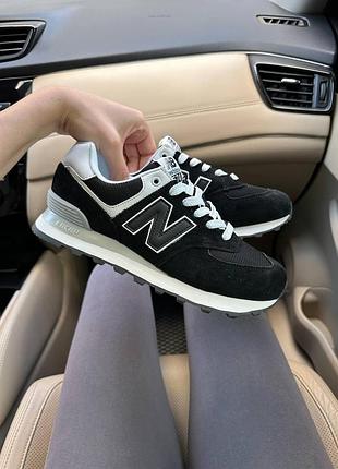 Жіночі кросівки new balance 574 чорного кольору із замші, модні кроси нью беланс