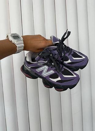 Фіолетово-чорні жіночі кросівки new balance 9060, модні та комфортні нб 9060 для повсякденного носіння