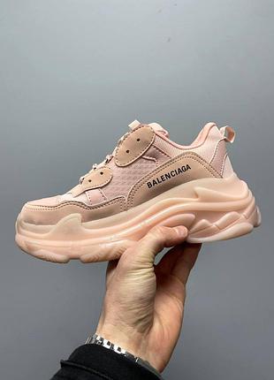 Кросівки balenciaga triple s clear рожеві для жінок стильні шкіряні якісні