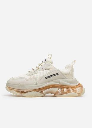 Жіночі кросівки balenciaga triple s clear білі шкіряні стильні для жінок брендові якісні