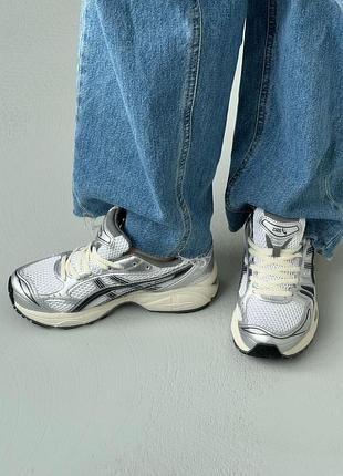 Спортивные кроссовки asics gel-kayano 14 серебристые с черными вставками, женские асикс 39