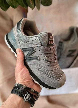 Кроссовки new balance 574 замшевые, стильная женская модель серого цвета 37
