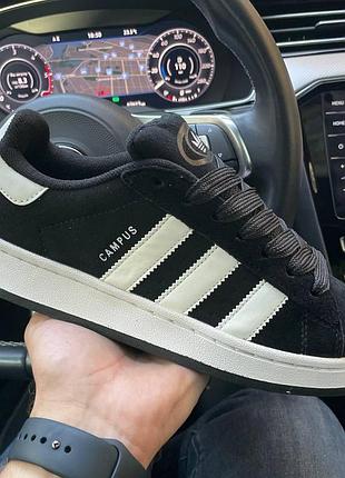 Кроссовки adidas черные с белым для мужчин замша кампус удобные 38