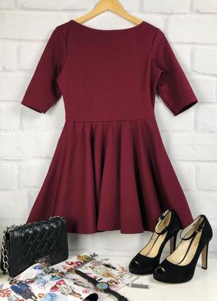 Платье цвета бордо с укороченным рукавом10 фото