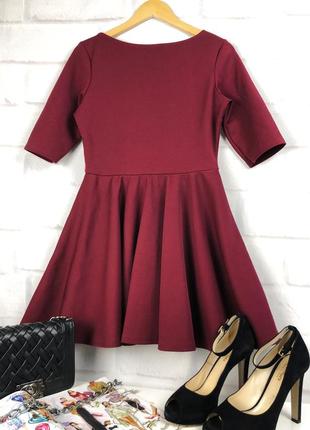 Платье цвета бордо с укороченным рукавом9 фото