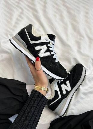 Жіночі зимові кросівки new balance 574 чорні, якісні кеди для зими 38