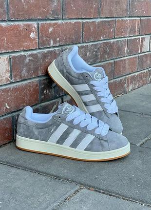 Женские кроссовки adidas campus серые замшевые адики для женщин grey/white