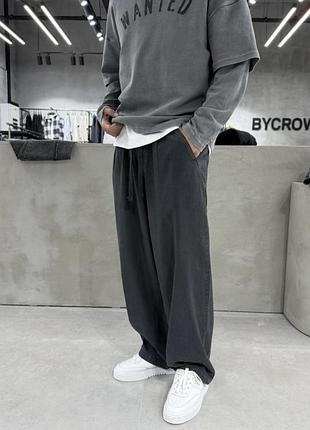 Стильні котонові штани baggy acid wash у кольорі графіт🔝