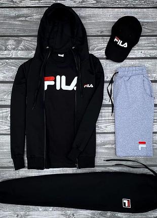 Мужской комплект 5в1 fila спортивный костюм + шорты + футболка + кепка, спортивный костюм фила набор 5в1 xxl