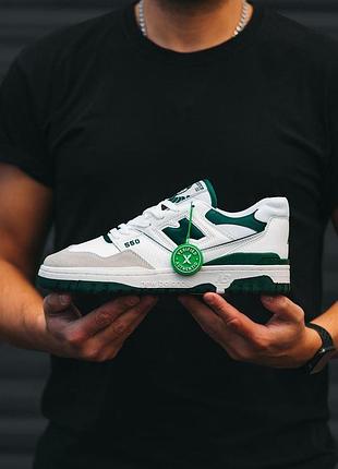 New balance 550 white green, жіночі шкіряні кросівки для стильних образів