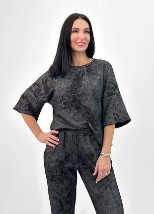 Женский костюм из турецкой двунитки петля с эффектом tie dye "george"| батал| распродажа модели черный, 50-52