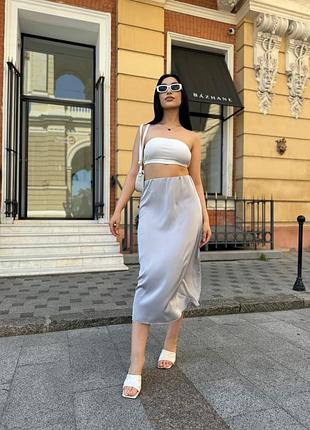 Женская шелковая юбка "silk" серый, 54-56