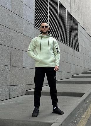 Чоловічий теплий спортивний костюм з начосом м'ятний худі + чорні штани grand, спортивний костюм на флісі