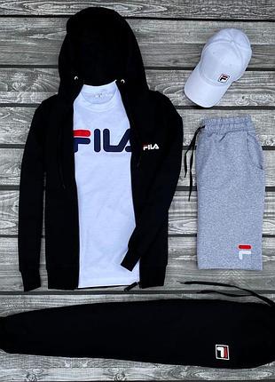 Чоловічий комплект 5в1 fila спортивний костюм + шорти + футболка + кепка, спортивний костюм філа набір 5в1