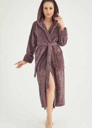 Nusa халат жіночий із капюшоном 2xl колір сливовий