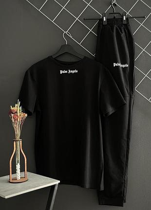 Летний комплект брюки черные palm angels+футболка черная palm angels мужской спортивный костюм футболка и брюк