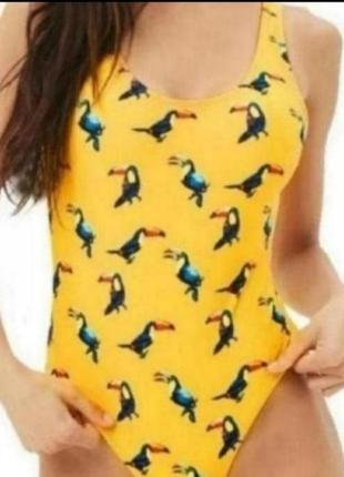 Цільний купальник злитий принт птиці