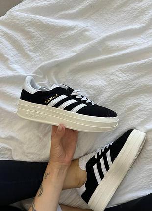 Жіночі кросівки і кеди adidas gazelle bold black/white замшеві для жінок