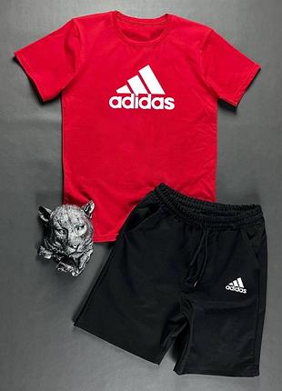 Мужской летний комплект adidas красная футболка и черные шорты набор adidas шорты футболка на парня адидас m