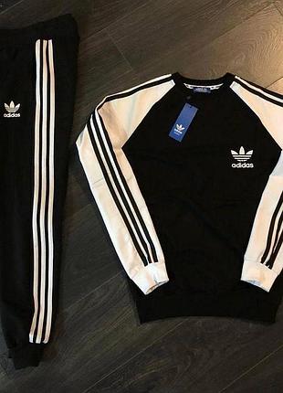 Спортивный костюм adidas мужской черный свитшот и брюки с лампасами, адидас спортивный костюм на парня