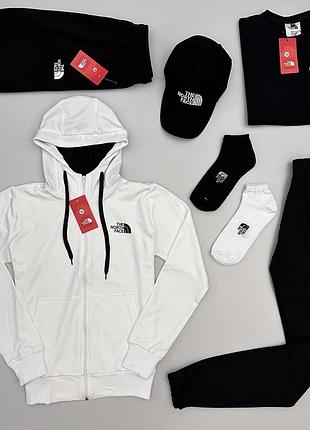 Чоловічий комплект the north face 5в1 спортивний костюм + футболка з шортами + кепка, набір зе норс вейс 5в1 на весну