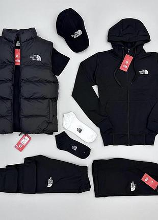 Чоловічий комплект the north face 6в1 спортивний костюм + жилетка + футболка з шортами + кепка, набір зе норс вейс 5в1 на весну