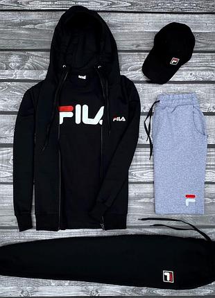 Мужской комплект 5в1 fila спортивный костюм + шорты + футболка + кепка, спортивный костюм фила набор 5в1 xl