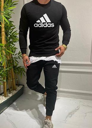 Черный мужской спортивный костюм со свитшотом adidas костюм свитшот-кофта и брюки на манжете на весну m