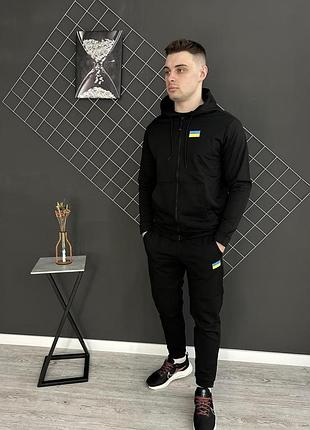 Чорний спортивний костюм чоловічий з кофтою на блискавці осінній спортивний костюм чорного кольору на хлопця