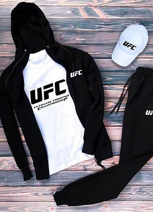 Черный спортивный костюм ufc мужской 4в1 с футболкой и кепкой осенний спортивный костюм черного цвета ufc xxl