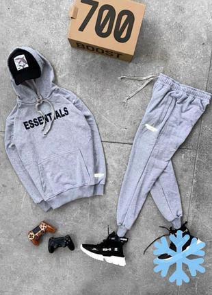 Сірий чоловічий спортивний костюм essentials костюм худі з капюшоном та штани чоловічий чорний на весну