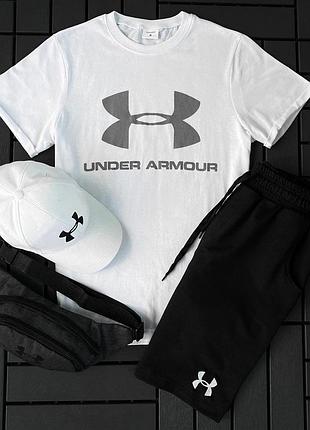 Літній чоловічий костюм 4в1 футболка+шорти+кепка+барсетка under armour спортивний комплект under armour на хлопця