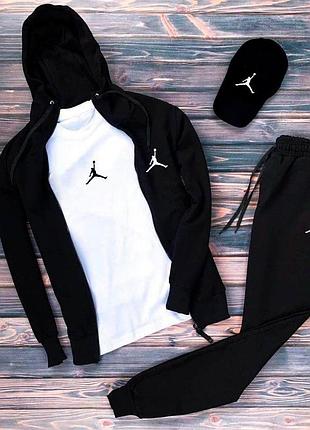 Спортивный костюм jordan мужской 4в1 с футболкой и кепкой осенний спортивный костюм черного цвета jordan