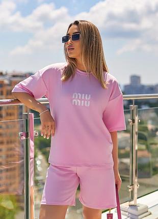 Летний спортивный костюм оверсайз "miu miu" | батал розовый, 50-52