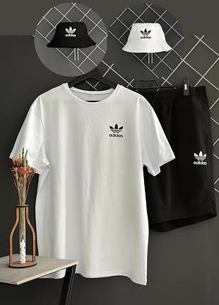 Мужской комплект футболка + шорты + панама adidas летний набор 3в1 спортивная футболка и шорты + панамка