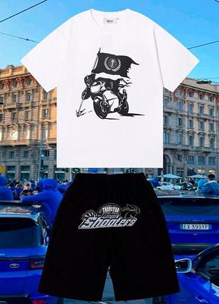 Мужской комплект шорты + футболка trapstar набор футболка и шорты 2в1 летний