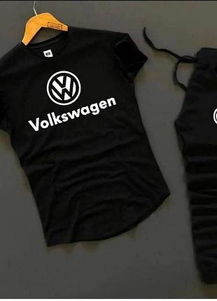 Черный спортивный костюм с логотипом volkswagen мужской летний спортивный костюм футболка и брюки на парня l