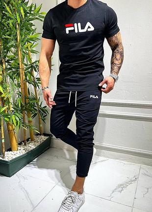 Спортивный костюм fila мужская футболка и брюки костюм спортивный фила серая черная футболка и черные шорты