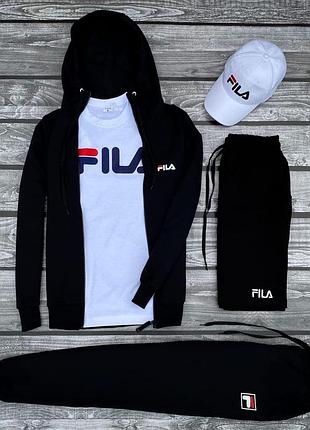 Чоловічий комплект 5в1 fila спортивний костюм + шорти + футболка + кепка, спортивний костюм філа набір 5в1
